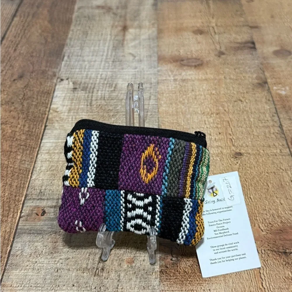 Blue Sky Pocket Purse Hand Made In Nepal Multi-Color Zipper Closure NWT Cotton